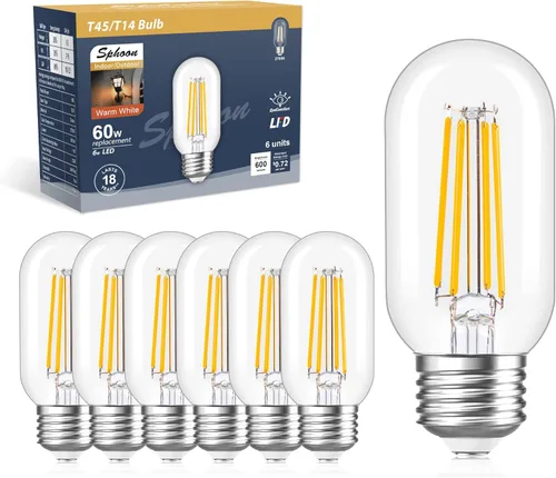 Miniatura 9 de Bombilla LED vintage de 4 W regulable, 2700 K, luz blanca cálida, E26 T10 Edison, equivalente a 40 W, 400 lm, para lámpara colgante de candelabro