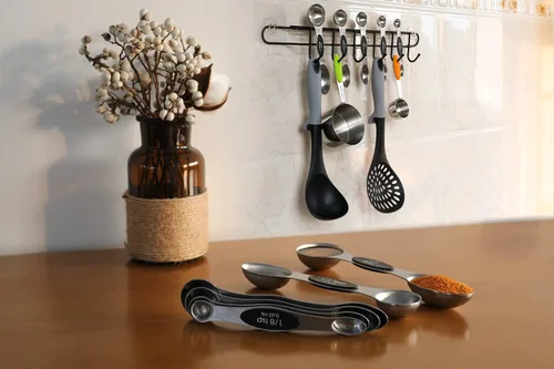 Miniatura 8 de Juego de cucharas medidoras magnéticas de acero inoxidable de doble cara apilables, cucharadita y cucharada para medir ingredientes secos y líquidos