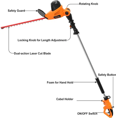 Miniatura 2 de GARCARE Cortasetos eléctrico con cable con poste de extensión de 18 pulgadas de doble acción láser cuchilla Bush Trimmer 600W, 4.8 amperios