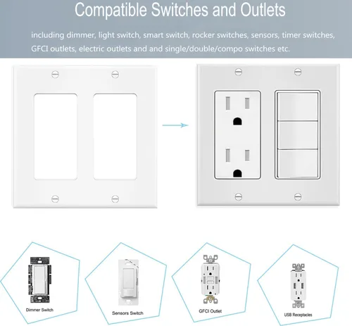 Miniatura 3 de Placa de pared para interruptor de 2 segmentos, doble decorador, placa frontal eléctrica para interruptor de luz, receptáculo, atenuadores, salida