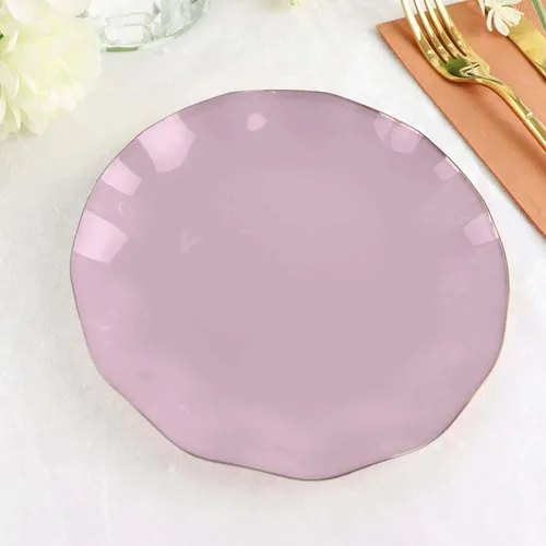Miniatura 154 de Tableclothsfactory Paquete de 10 platos redondos de plástico negro de 6 pulgadas para ensalada de postre, platos desechables con borde ondulado