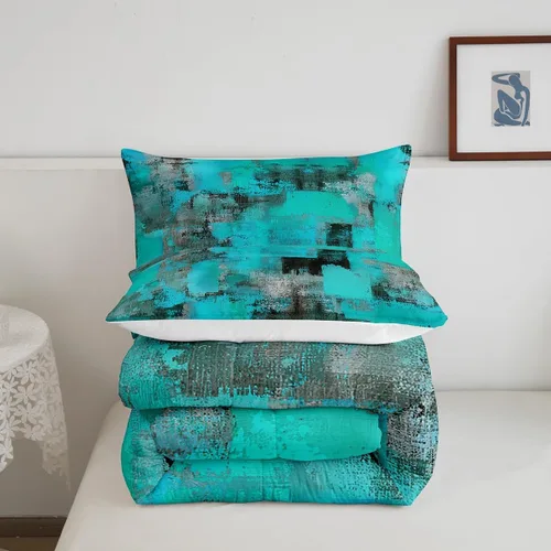 Miniatura 5 de Erosebridal Juego de ropa de cama de teñido anudado verde azulado, juego de edredón tamaño Queen, color turquesa, degradado, abstracto, grunge
