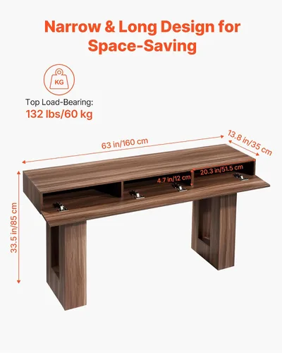 Miniatura 3 de VEVOR Mesa de consola, mesa de entrada de 63 pulgadas, mesa rectangular de madera, mesa de sofá estrecha detrás del sofá, mesas de consola
