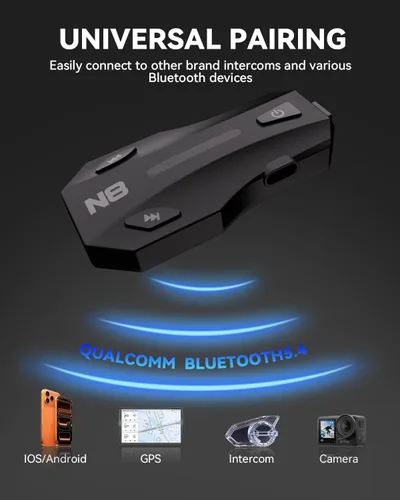 Miniatura 6 de N8 Mesh - Auriculares Bluetooth para motocicleta V5.4 para 8 conductores, sistema de comunicación de casco compatible con música y conversación