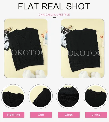 Miniatura 4 de Dokotoo Suéter chaleco para mujer, suéter de punto con cuello en V, suéteres de gran tamaño, sin mangas, camisetas sin mangas
