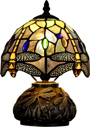 Miniatura 9 de Lámpara Tiffany Pequeña Mini Lámpara de Mesa de Vidrio Teñido Perlas Crema Estilo Seta Luz de Escritorio Lámpara de Memoria Simpatía 8X11 Pulgadas