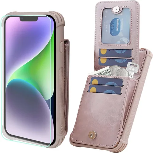 Miniatura 19 de VANAVAGY Funda tipo cartera compatible con iPhone 14 Pro para mujeres y hombres, de piel sintética, cierre magnético, con bloqueo RFID, tarjetero