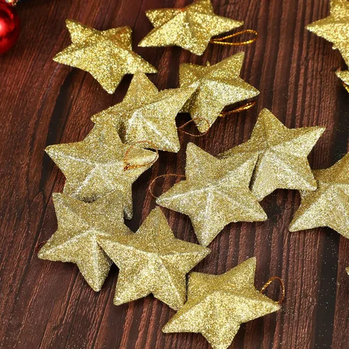 Miniatura 7 de MAGICLULU Adornos de estrella con brillantina dorada, 30 piezas, mini colgantes de estrella para árbol de Navidad, para manualidades DIY, 4.8 x 4.8