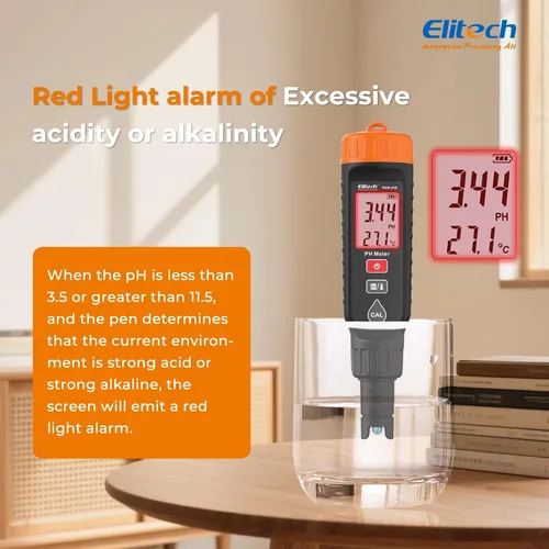 Miniatura 5 de Elitech Profesional Pluma Medidor de pH - Probador Digital para pH y Temperatura en Hidroponía, Soluciones de Crecimiento con Kit de Calibración