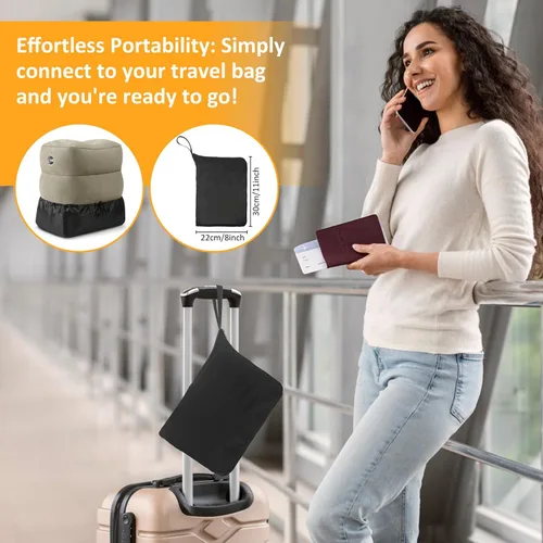 Miniatura 8 de Almohada Inflable de Reposapiés para Viajes - Reposapiés de Vuelo de Altura Ajustable con Máscara para los Ojos y Tapones para los Oídos para Niños
