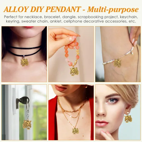 Miniatura 5 de 30 dijes de tigre para hacer joyas, dije de cabeza de tigre dorado antiguo para collar, pulsera, dijes de animales de metal para llavero, bolsa