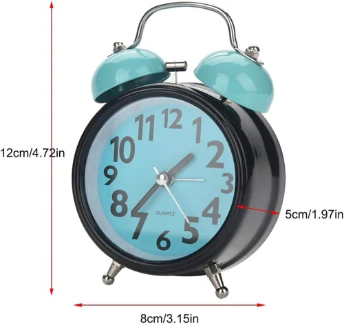 Miniatura 8 de Boquite Reloj despertador, reloj despertador mecánico, doble ultra silencioso reloj despertador mecánico movimiento de cuarzo escritorio mesa reloj