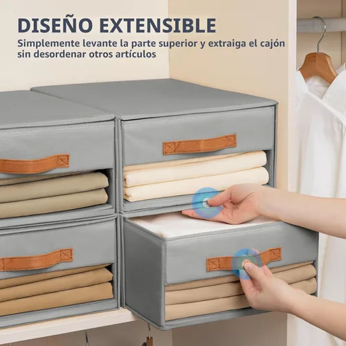 Miniatura 5 de DIMJ Organizadores de armario y almacenamiento - Contenedores de tela con cajones para armario, organizadores de ropa plegables con ventana 2-Gris