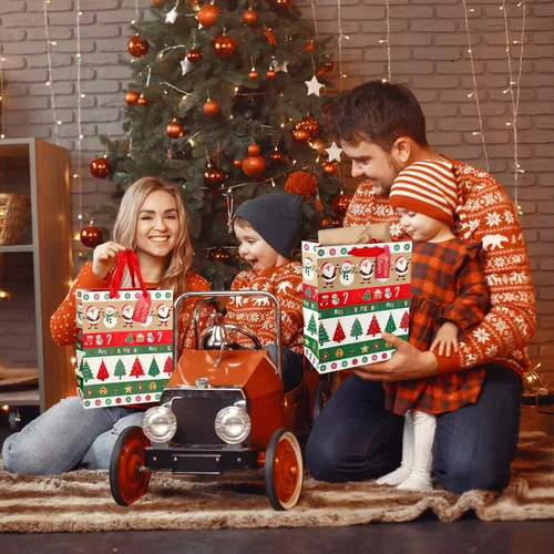Miniatura 2 de SPERPAND 12 piezas de bolsas de regalo de Navidad grandes con papel de seda, bolsas de golosinas reutilizables con asas, bolsas de regalo de Navidad
