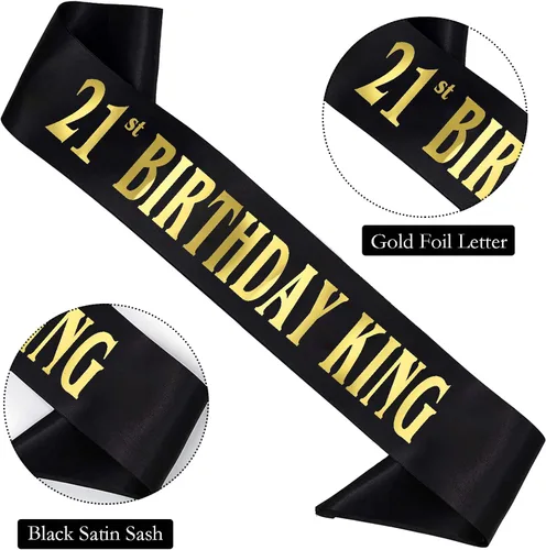 Miniatura 2 de Banda de cumpleaños King, banda de satén negro de satén dorado para hombres, regalos de día B, Negro y dorado