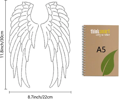 Miniatura 2 de CREATCABIN Calcomanía de alas con diamantes de imitación para planchar, con diseño de ángel brillante, parches de transferencia térmica, parches