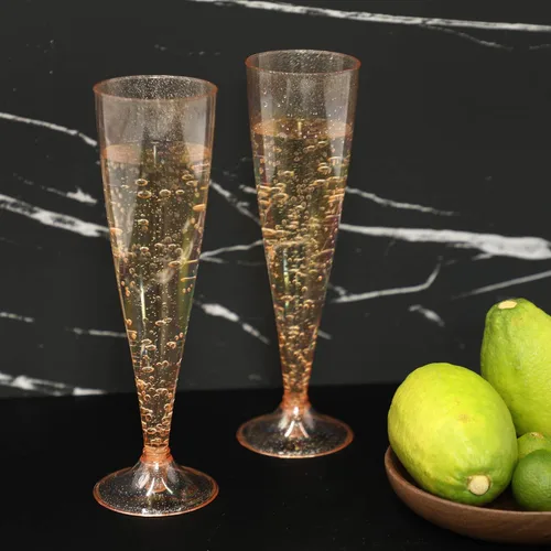 Miniatura 6 de Homy Feel Paquete de 30 copas de vino de plástico oro rosa con purpurina, copas de champán de 5 onzas desechables para fiestas, copas de champán