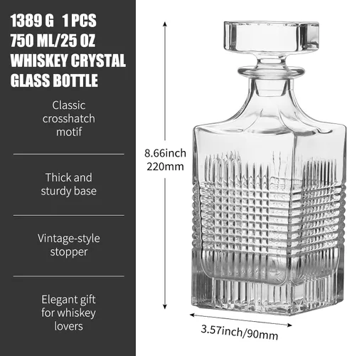 Miniatura 2 de Decantador de vidrio de 25 onzas con tapón geométrico hermético, decantador de whisky para vino, bourbon, brandy, licor, jugo, agua, enjuague bucal