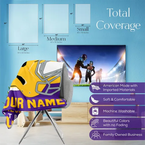 Miniatura 150 de Manta personalizada para fanáticos del fútbol americano – Se envía al día siguiente – Hecha en Estados Unidos – Manta de vellón personalizada