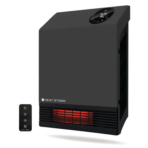 Heat Storm - Calentador infrarrojo de pared HS-1000-WX para interiores, ahorrador de espacio, 1000 vatios, con control remoto, rejilla segura al Gris