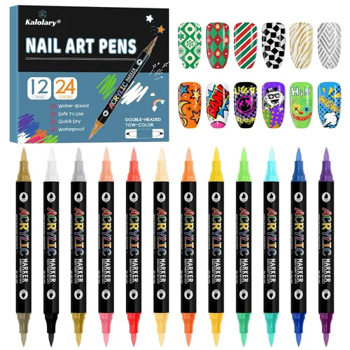 Miniatura 23 de 1 unidad de lápices blancos para arte de uñas, Kalolary 0.5mm marcadores de arte de uñas, punto de grafiti, lápiz de puntos, pincel de dibujo