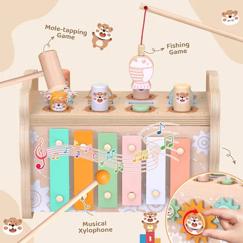 Miniatura 2 de Juguetes Montessori de madera para niños de 1 año, juguetes de clasificación y apilamiento, juguete de martilleo con xilófono y juego de pesca