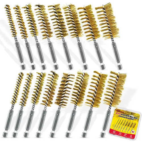 Miniatura 8 de Juego de 16 cepillos de acero inoxidable 304 y latón para taladro de alambre de acero inoxidable 304, vástago hexagonal de 1/4 pulgadas para Varios