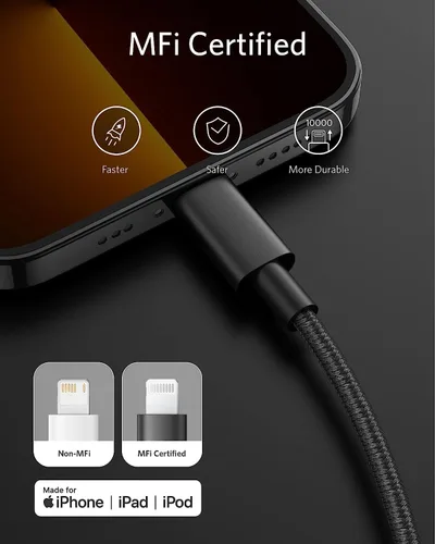 Miniatura 7 de Anker Cable Nuevo de Nylon USB C a Lightning, Certificado Apple MFi para iPhone 14 Series y Más (6 pies, negro)