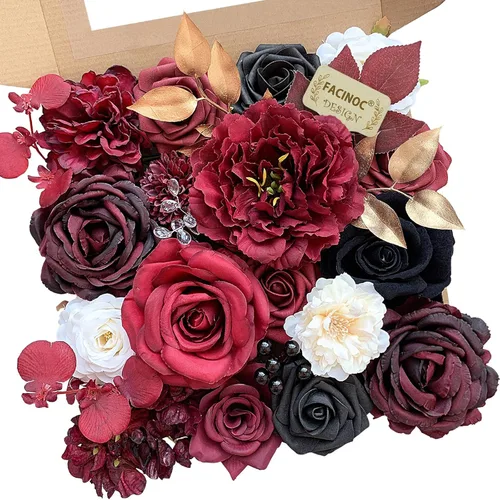 Miniatura 17 de FACINOC Rosas Flores Artificiales Ramo Combo Caja Set para Bricolaje Centros de Mesa de Boda para Mesa Nupcial Baby Shower Fiesta Decoraciones