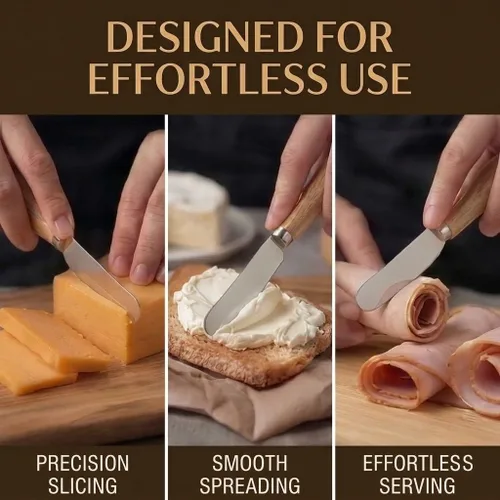 Miniatura 6 de Pequeños cuchillos esparcidores de queso, mango de madera, 5 pulgadas, cuchillos de cóctel de acero inoxidable para condimentos, queso, mantequilla