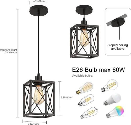Miniatura 4 de Lámpara colgante de granja, luces colgantes negras para isla de cocina, lámpara colgante industrial con pantalla de luz, iluminación colgante