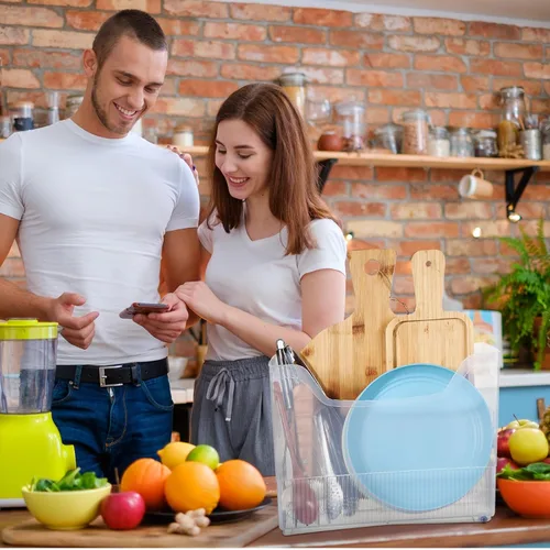 Miniatura 5 de Beeveer 4 cubos organizadores de plástico para congelador con rueda, organizador de despensa de cocina, contenedores de almacenamiento de aperitivos