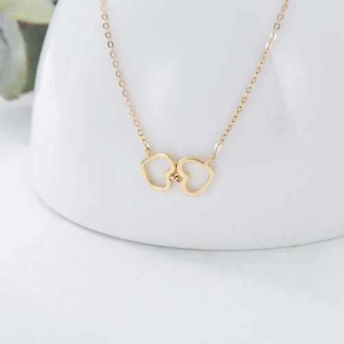 Miniatura 3 de Blocaci Gargantilla de corazón de oro de 14 quilates para mujeres y niñas, collares con colgante de corazón entrelazado, cadena delicada de oro