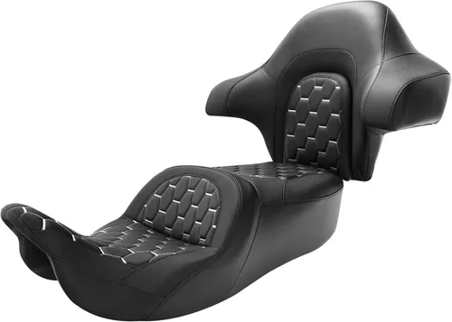 Miniatura 39 de C.C. RIDER Asiento de conductor, piloto y pasajero de una pieza con diamante, asiento de 2 plazas para Harley Touring Road King FLHR, Street Glide