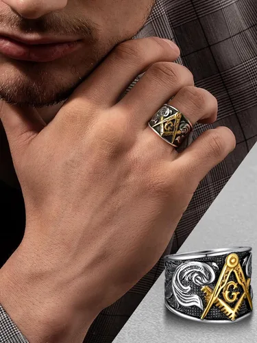 Miniatura 3 de FaithHeart Anillos de sello masónico para hombres, joyería masónica de acero inoxidable, anillo de pulgar punk con embalaje delicado