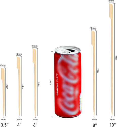 Miniatura 3 de Brochetas de bambú de 9 cm 100 piezas, palillos de dientes anchos y planos de madera de bambú para cóctel, malvaviscos, frutas, parrilla, bebidas