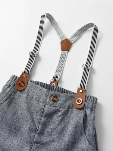 Miniatura 48 de Conjunto de pantalones para bebé, camisa de manga larga + pantalones + corbatín + tirantes, trajes de caballero para niños pequeños