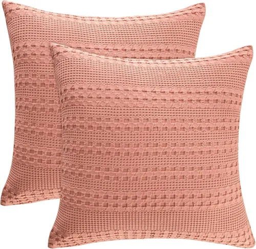 Miniatura 33 de PHF Fundas de almohada con tejido de gofre de 24" x 24", paquete de 2, funda de almohada cuadrada 100% algodón para decoración de ropa de cama, sin