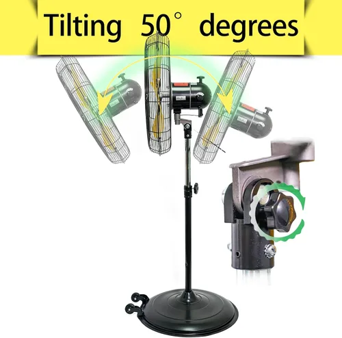 Miniatura 6 de HiCFM Ventilador de pedestal de 20 pulgadas, inclinación de 50°, 3 velocidades, 5000 CFM, ventilador de pie de alta velocidad con motor potente