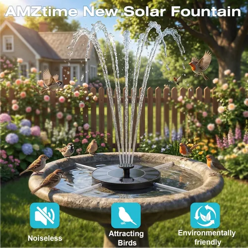 Miniatura 2 de AMZtime Fuente solar de 1.4 W con 4 varillas fijas, bomba de fuente solar 2026 con paneles solares mejorados, bomba de fuente de agua flotante