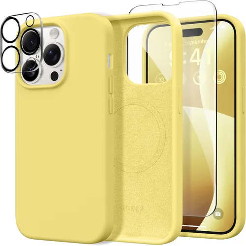 Miniatura 237 de GONEZ Funda de silicona para iPhone 14 Pro Max, compatible con MagSafe, con protector de pantalla + protector de lente de cámara, silicona líquida a