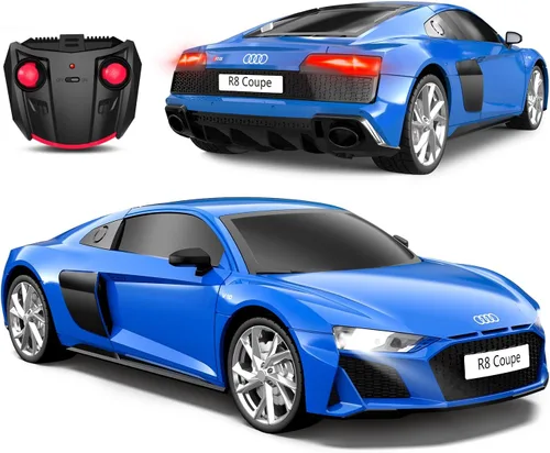 AEROQUEST Audi - Auto de control remoto, a escala 1:24, eléctrico, deportivo, de carreras, pasatiempos, vehículo modelo Audi para niños y niñas, Azul