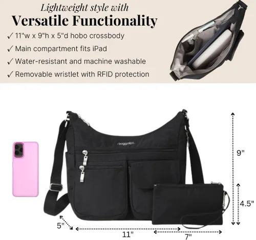 Miniatura 4 de Baggallini womens Everywhere Bagg Crossbody Women 11x9 Lightweight Nylon Hobo Water-resistant Travel Bag W/Rfid