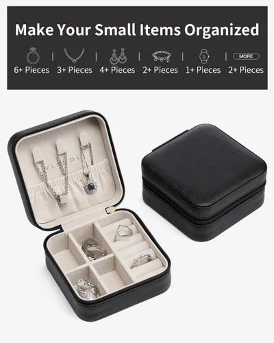Miniatura 48 de Vlando Regalos de boda – Organizador de viaje de joyería pequeña de piel sintética, estuche de viaje para anillo, mini joyero para aretes, collar