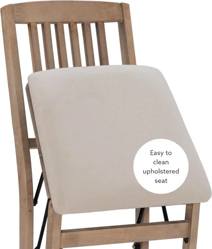Miniatura 10 de Linon Keira - Juego de 2 sillas plegables de madera rústica natural con asiento tapizado beige y respaldo de misión