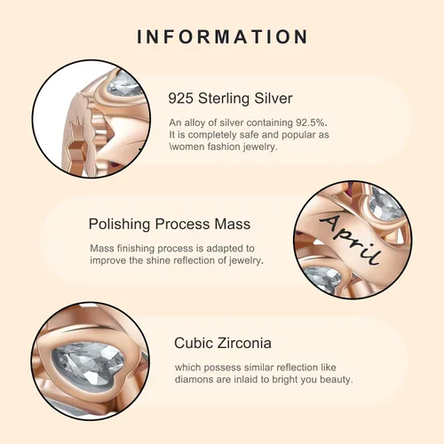 Miniatura 22 de Abalorio de plata de ley 925 con piedra natal de Ningan, abalorio de corazón para pulseras y collares, regalo de cumpleaños para mujeres y niñas