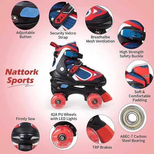 Miniatura 2 de Nattork Patines de ruedas para niños y niñas, patines cuádruples ajustables de 4 tamaños con todas las ruedas iluminadas - regalo de cumpleaños