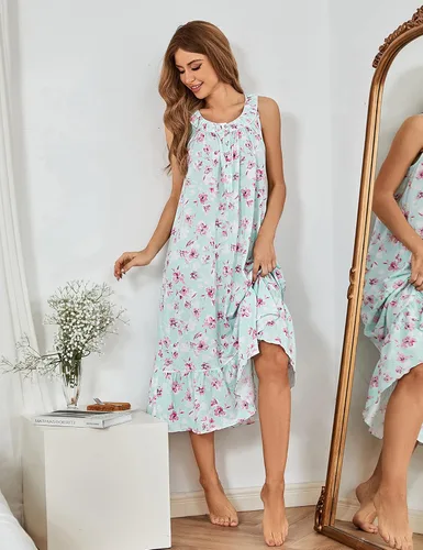 Miniatura 3 de MZROCR Camisones de algodón para mujer, suave, sin mangas, para adultos, ropa de dormir con volantes
