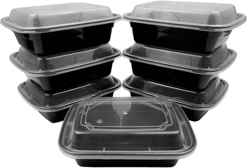 Miniatura 2 de PACTOGO Recipientes desechables de plástico negro rectangulares de 12 onzas con tapas, sin BPA (paquete de 50 juegos)