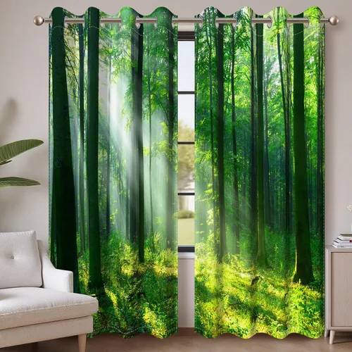 Miniatura 89 de AWERT Cortinas opacas para dormitorio, árbol negro con niebla, naturaleza, amanecer, bosque, 2 paneles para sala de estar, bloqueo de calor, 21 x 45